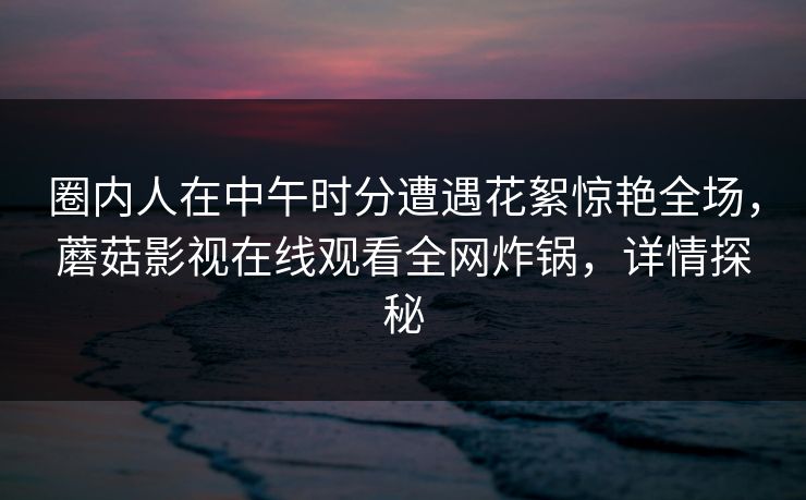 圈内人在中午时分遭遇花絮惊艳全场，蘑菇影视在线观看全网炸锅，详情探秘